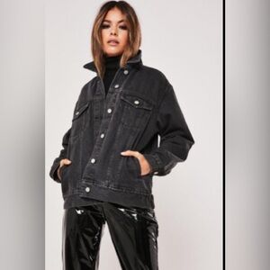 MISSGUIDED Black-Washed Oversized Denim Jacket - Size 12